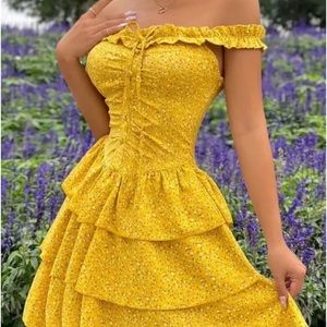 Off shoulder Ditsy Floral Print Frill Hem Dress size 12